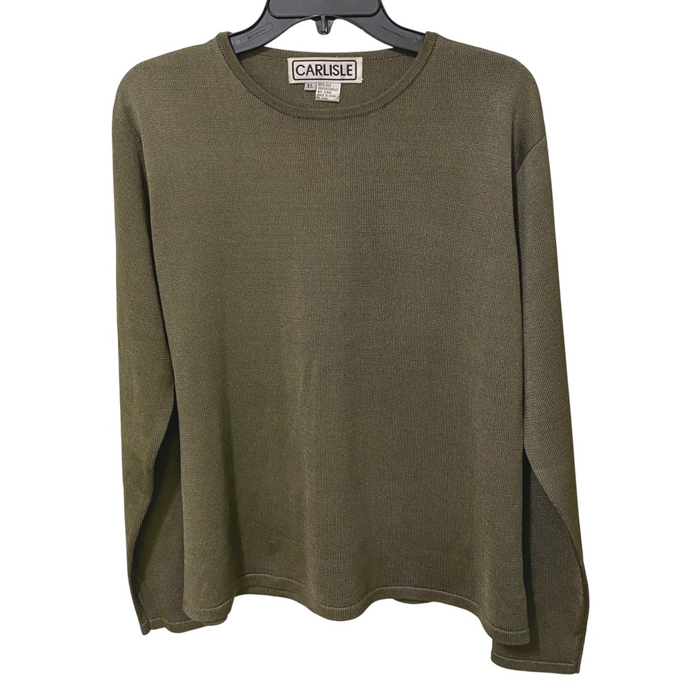 Vtg 80s 90s Womens Silk Knit Pullover Top XL Olive Green Quiet Luxury Old Money